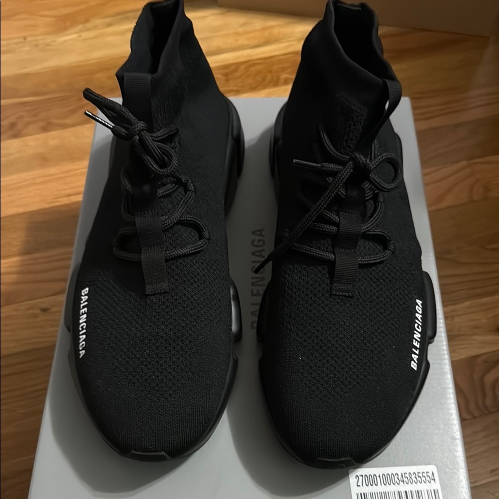 Balenciaga Men's Black Sneakers speed lace up recycled knit snickers - Picture 2 of 5